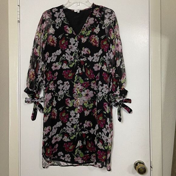 EQUIPMENT black purple floral chiffon button shift dress size XXS - Picture 1 of 6